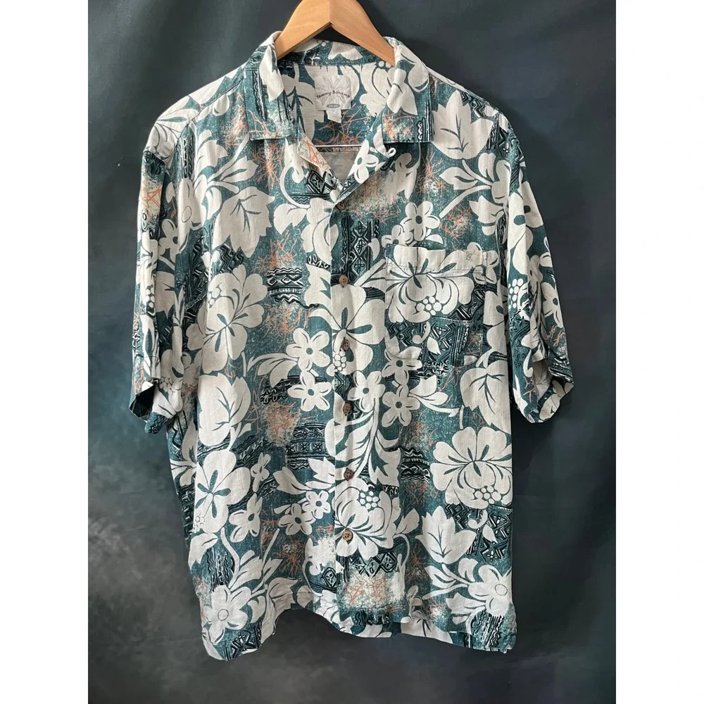 Y2K Vintage Tommy Bahama Silk Hawaiian Shirt Men's M Camp‎ Collar Resort Tiki